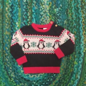 Holiday Time Toddler Knit Sweater - Black and Red Trim